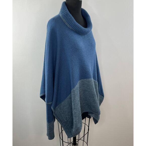 Lombaggi Knitwear Blue Angora Blend Oversized Cowl Neck Colorblock Poncho PERU - Picture 3 of 7